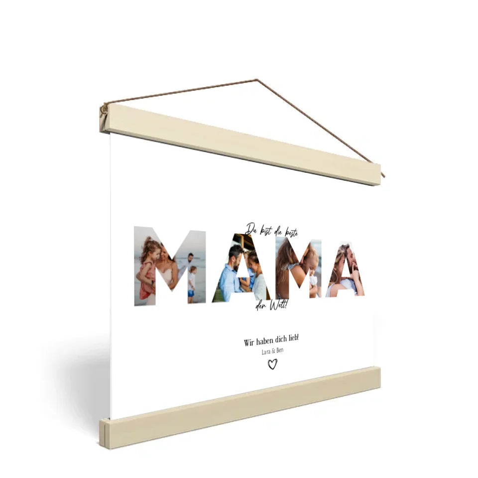 Stoffbild mit Holzleisten personalisierbares Geschenk Mama Muttertag Weihnachten Geburtstag Wandbild eigene Fotos Fotogeschenk