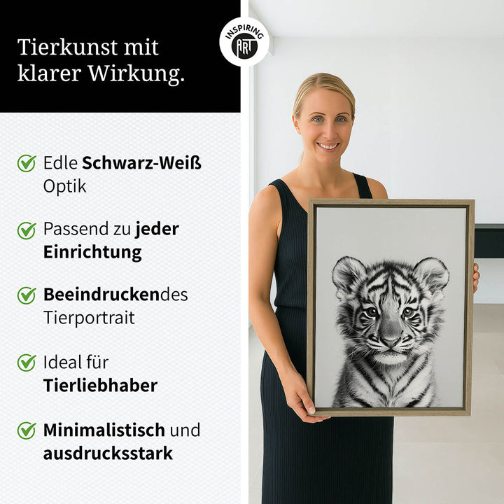 Leinwandbild: Tierporträt Tiger "Raja" in Schwarz-Weiß