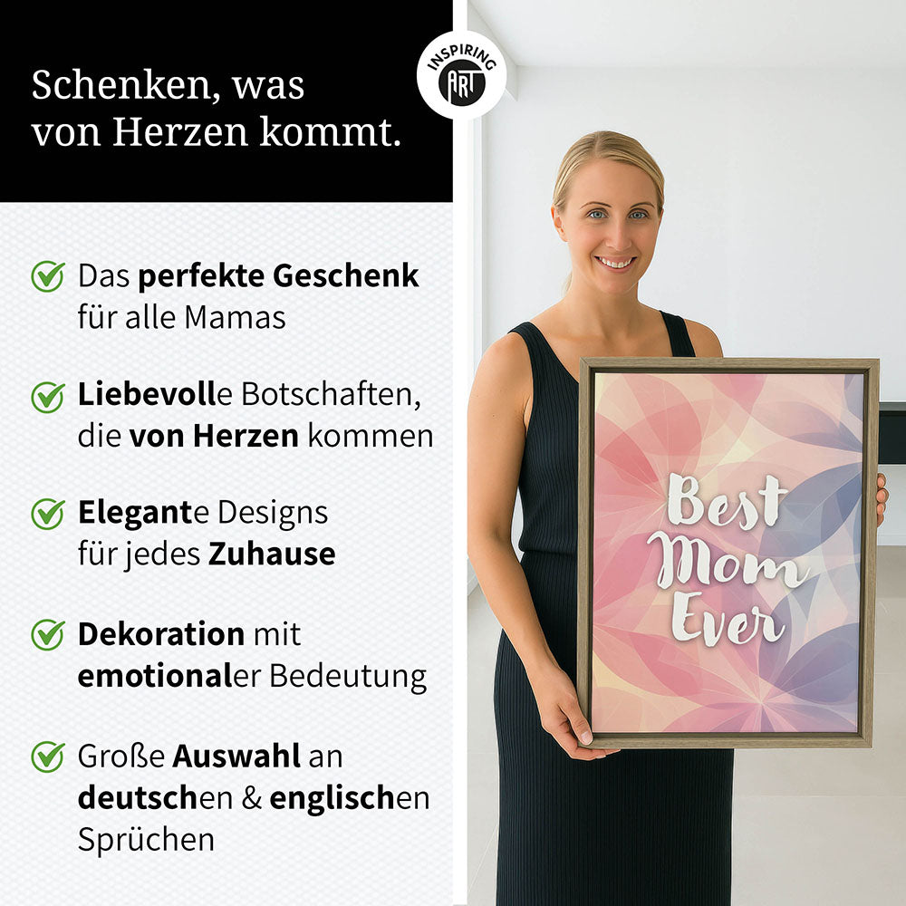 "Best mom ever" Flower Power- Leinwandbild bunt
