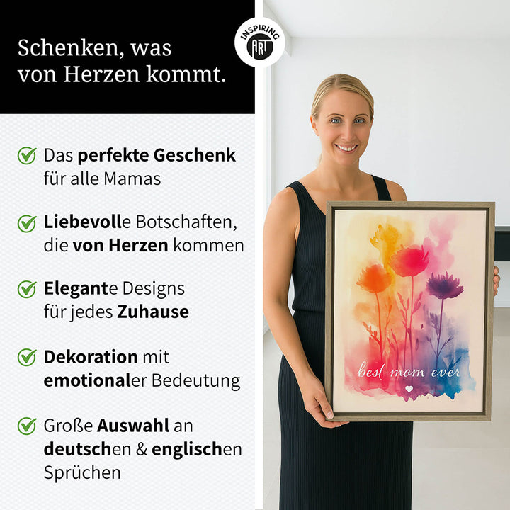 "Best mom ever" Aquarell-Blumen - Leinwandbild bunt