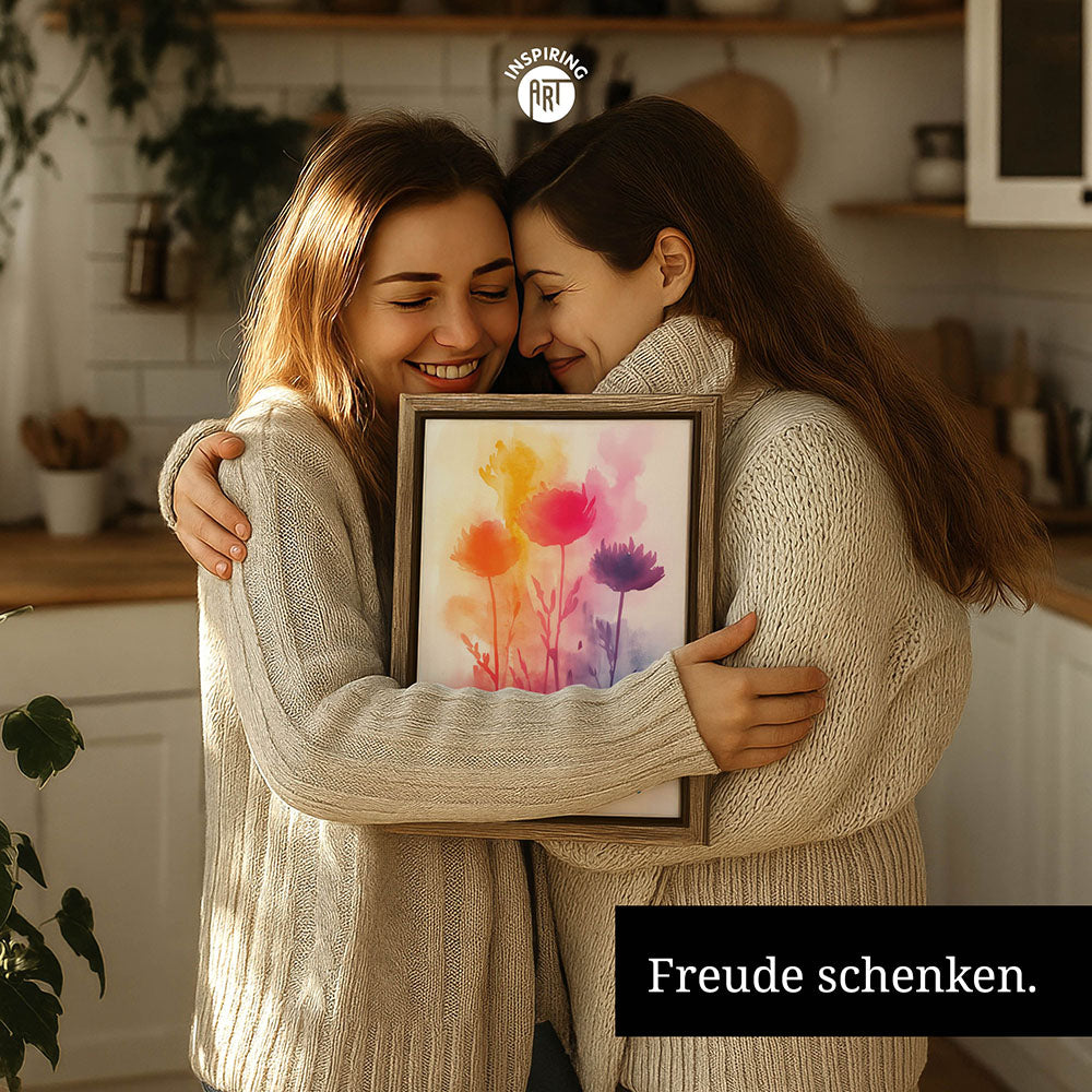 "Best mom ever" Aquarell-Blumen - Leinwandbild bunt