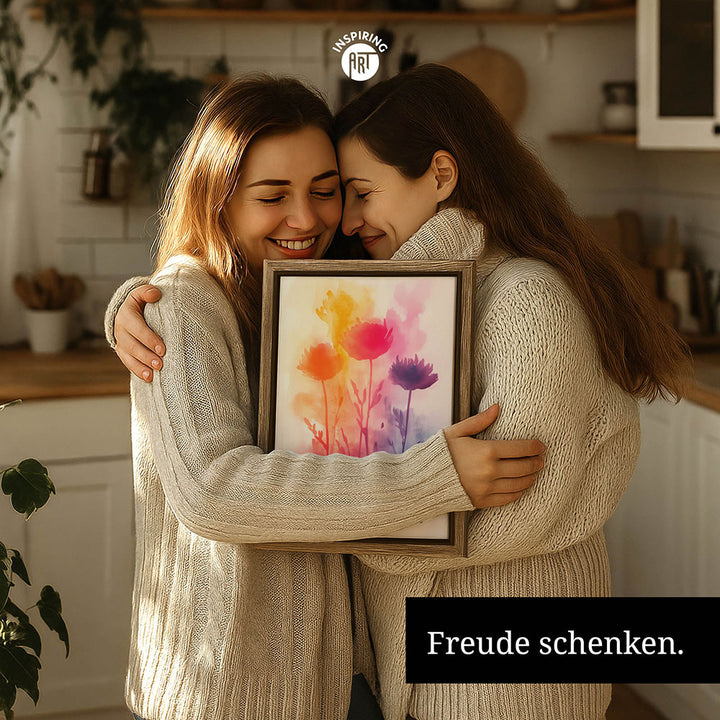 "Best mom ever" Aquarell-Blumen - Leinwandbild bunt