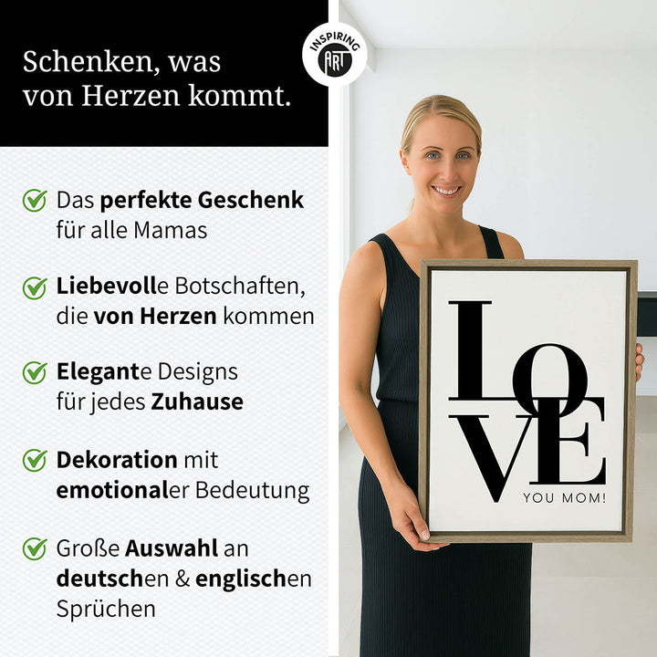 "Love you Mom" - Leinwandbild in Weiß-Schwarz