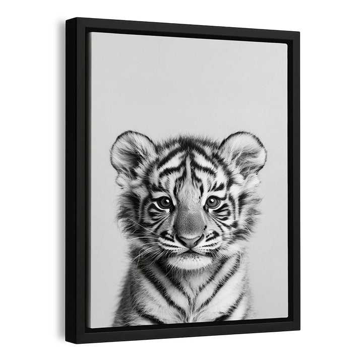 Tiger Leinwand Wandbild mit Rahmen Schwarz Weiß