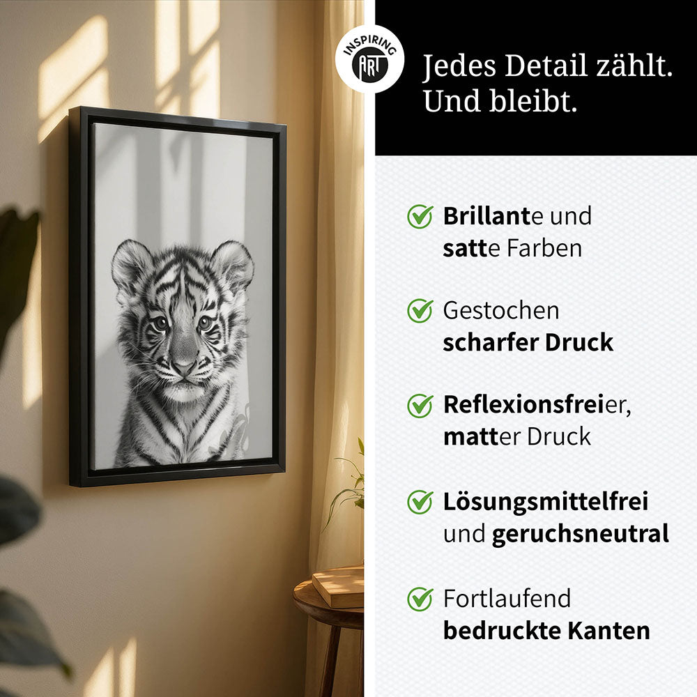 Leinwandbild: Tierporträt Tiger "Raja" in Schwarz-Weiß