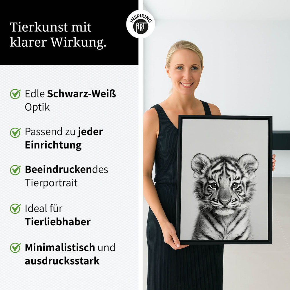 Leinwandbild: Tierporträt Tiger "Raja" in Schwarz-Weiß