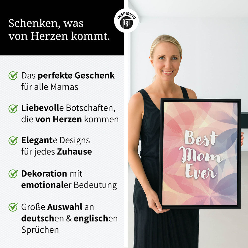 "Best mom ever" Flower Power- Leinwandbild bunt