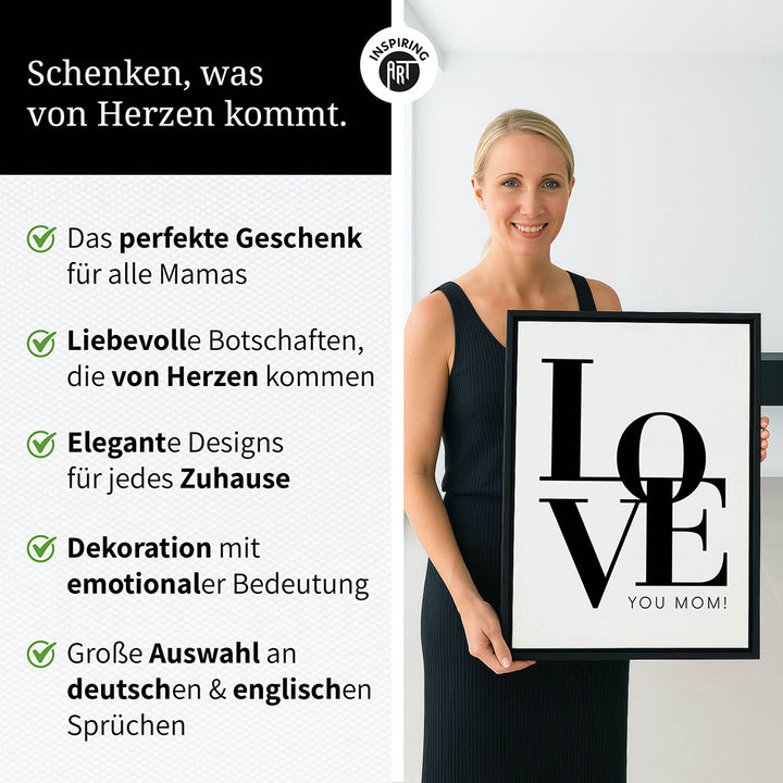 "Love you Mom" - Leinwandbild in Weiß-Schwarz