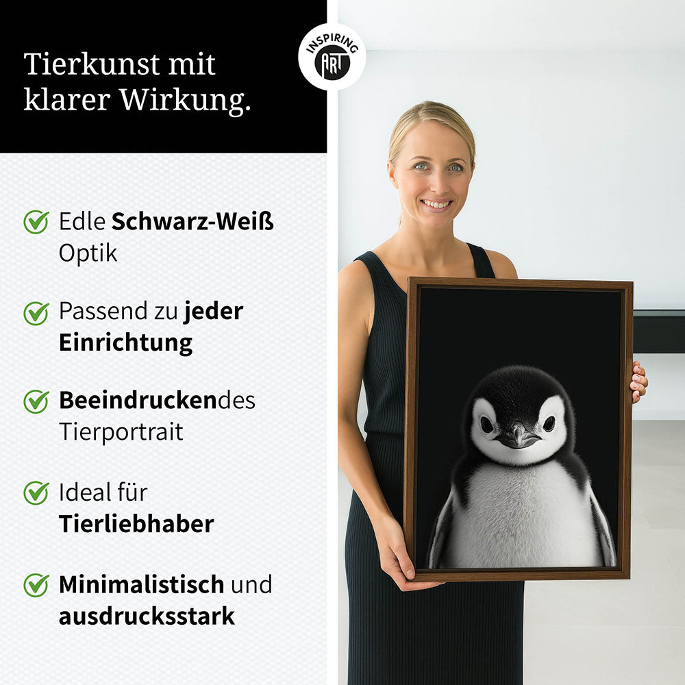 Leinwandbild: Tierporträt Pinguin "Icy" in Schwarz-Weiß