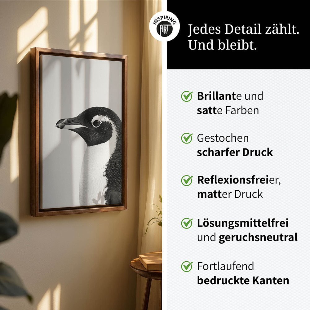 Leinwandbild: Tierporträt Pinguin "Marble" in Schwarz-Weiß