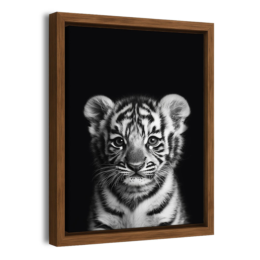 Leinwandbild mit Rahmen Tigerbaby Schwarz Weiß