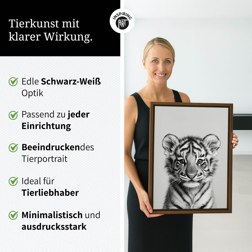 Leinwandbild: Tierporträt Tiger "Raja" in Schwarz-Weiß