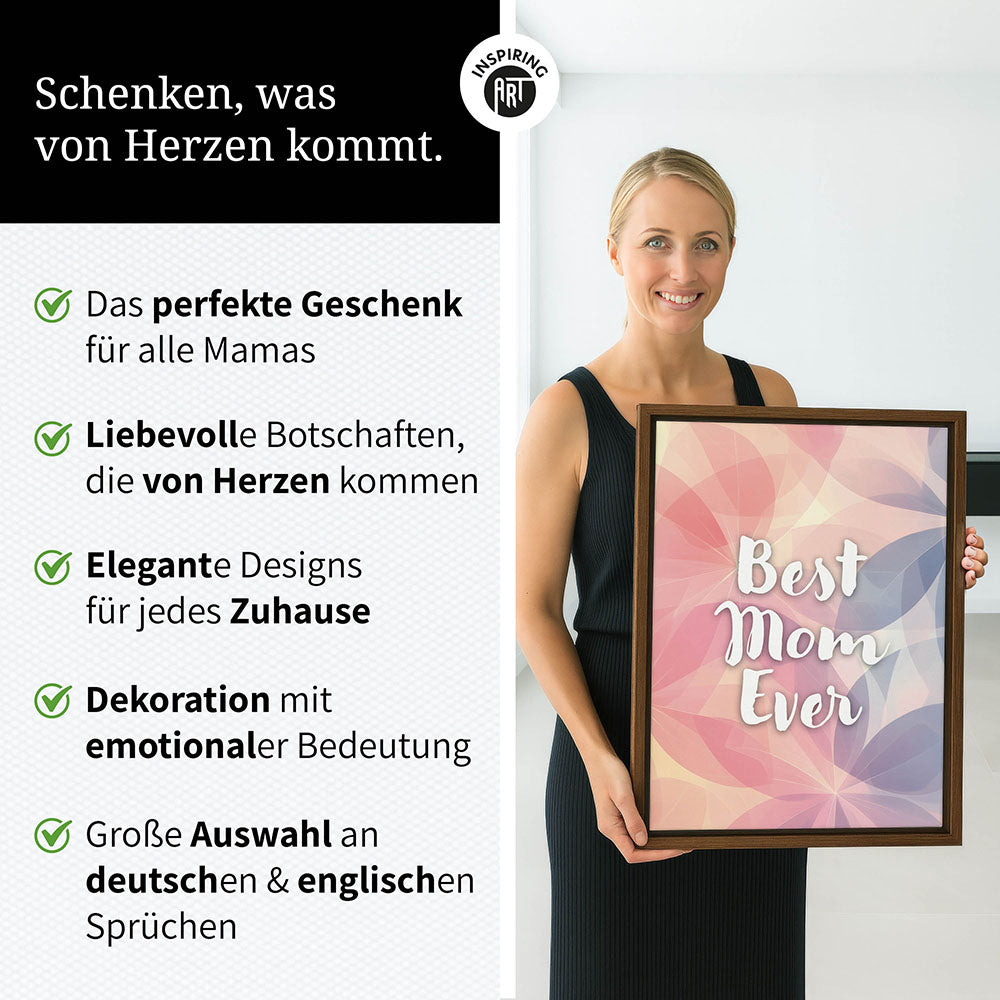 "Best mom ever" Flower Power- Leinwandbild bunt