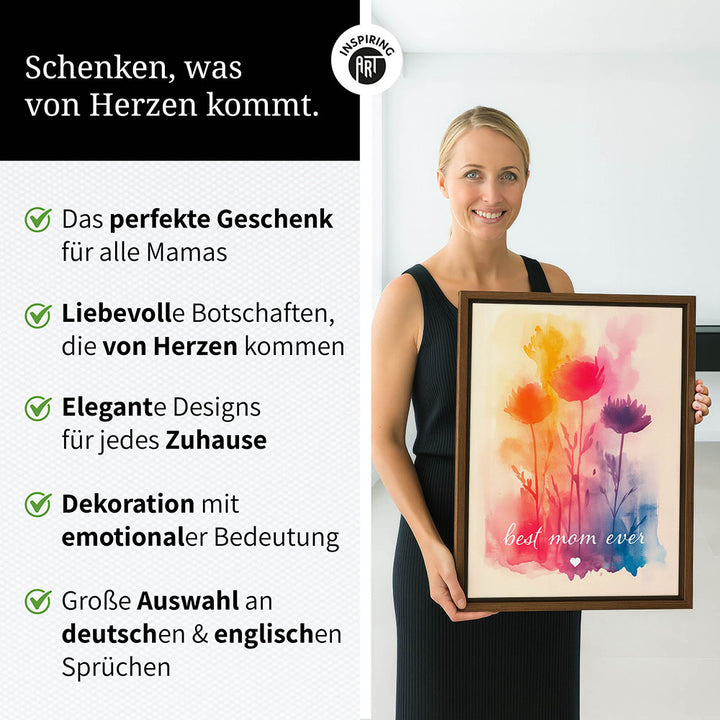 "Best mom ever" Aquarell-Blumen - Leinwandbild bunt