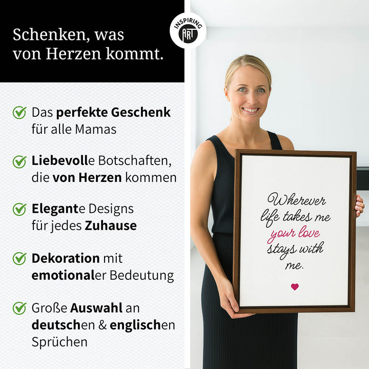 "Wherever life takes me your love stays with me" - Leinwandbild in Weiß-Schwarz-Pink