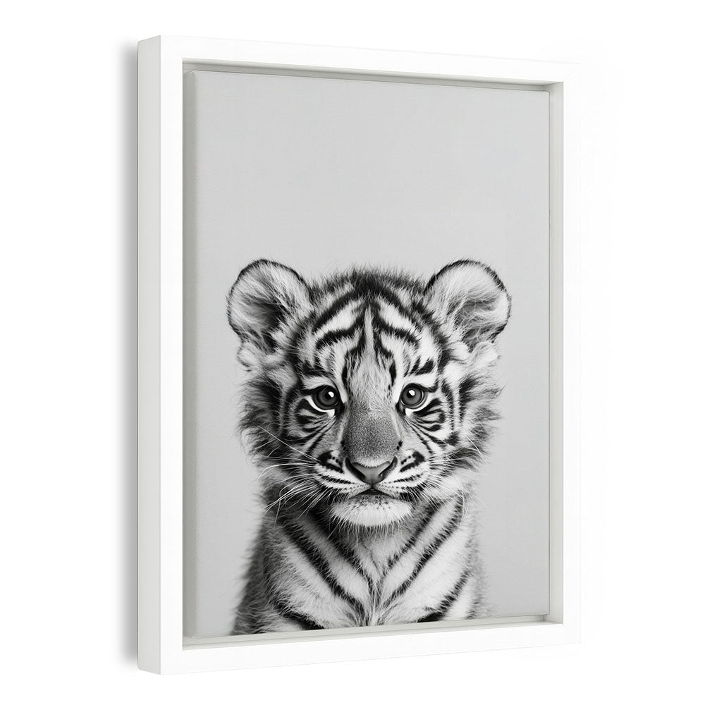 Leinwand Wandbild mit Rahmen Tiger Schwarz Weiß