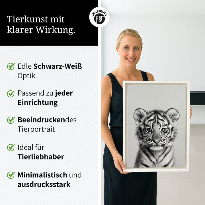Leinwandbild: Tierporträt Tiger "Raja" in Schwarz-Weiß