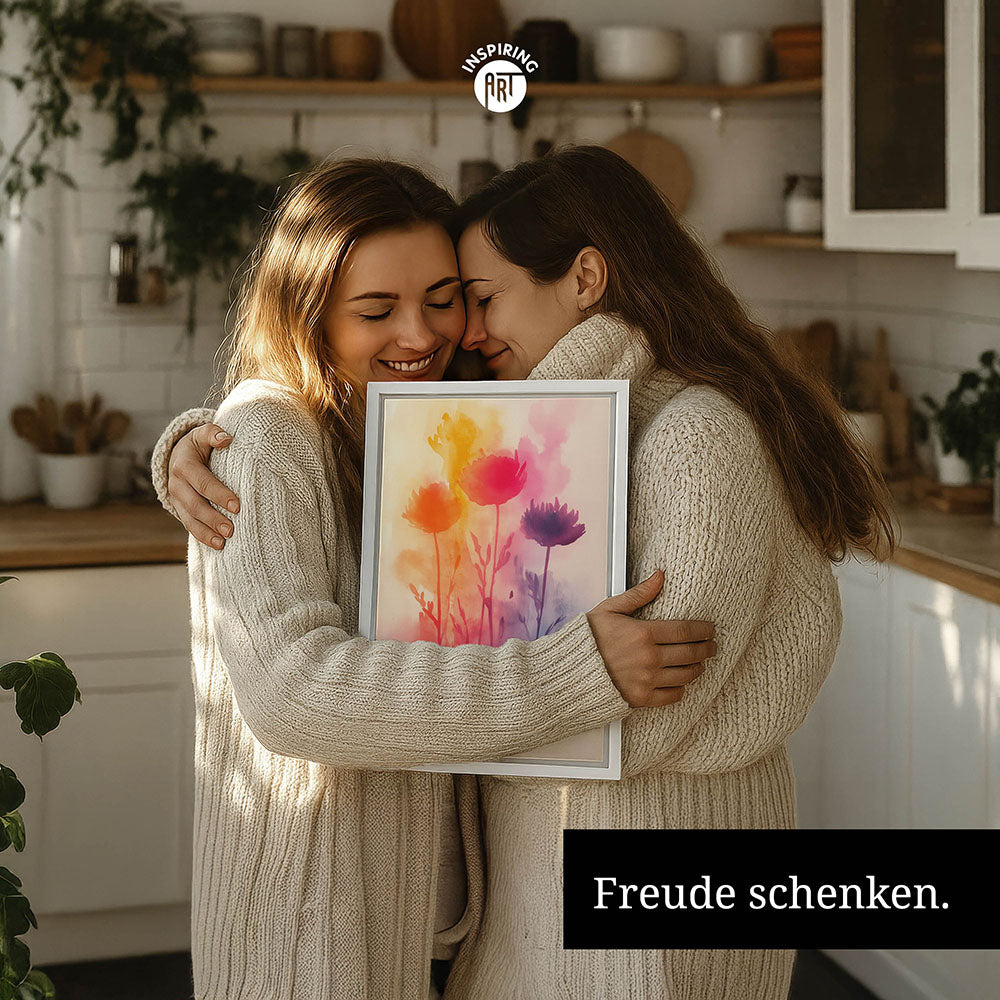 "Best mom ever" Aquarell-Blumen - Leinwandbild bunt