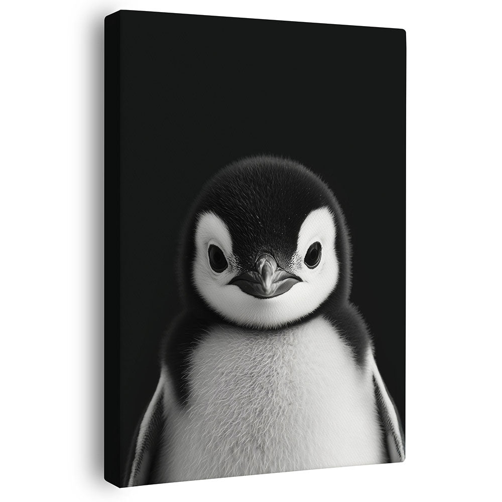 Leinwandbild Pinguinbaby Schwarz Weiß