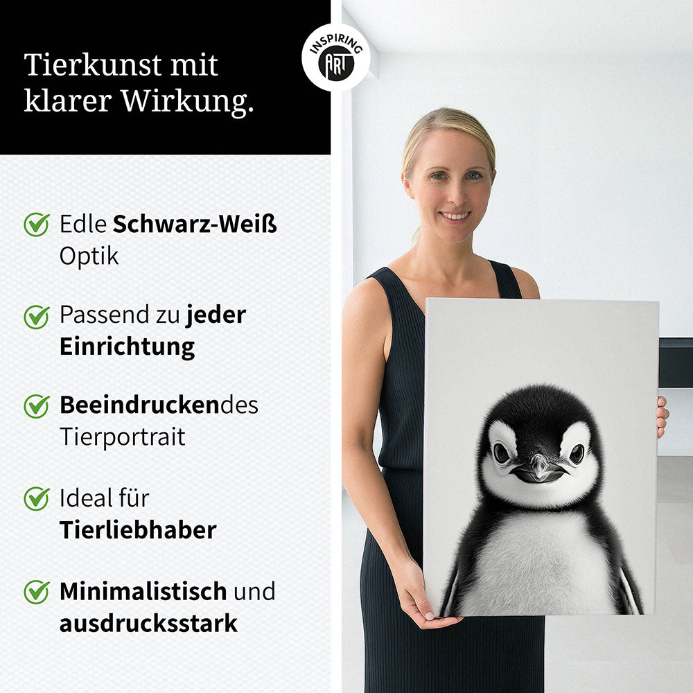 Leinwandbild: Tierporträt Pinguin "Flake" in Schwarz-Weiß