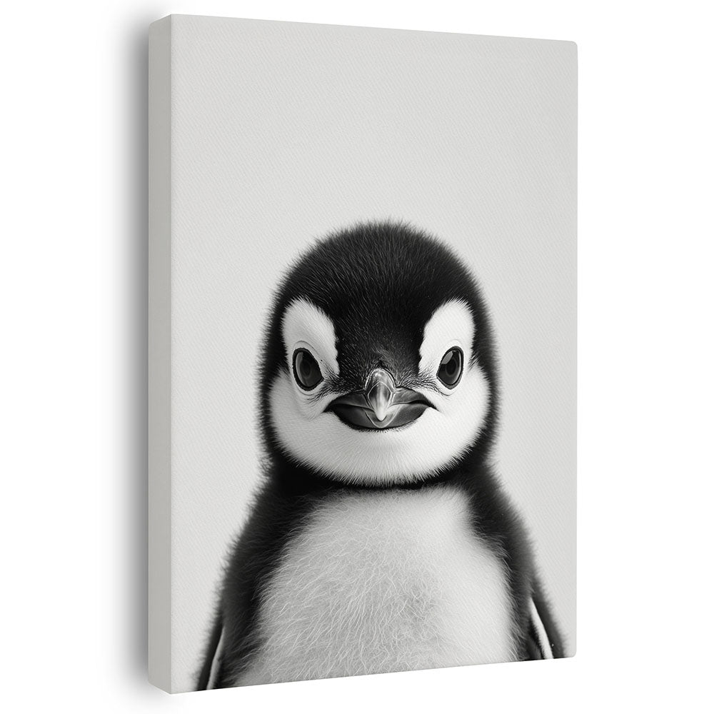 Leinwandbild Pinguinbaby Schwarz Weiß