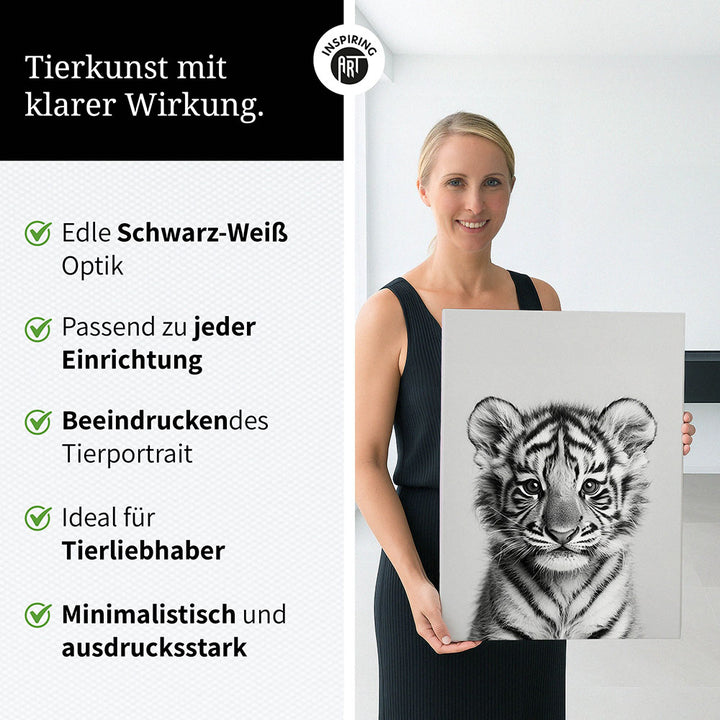 Leinwandbild: Tierporträt Tiger "Raja" in Schwarz-Weiß