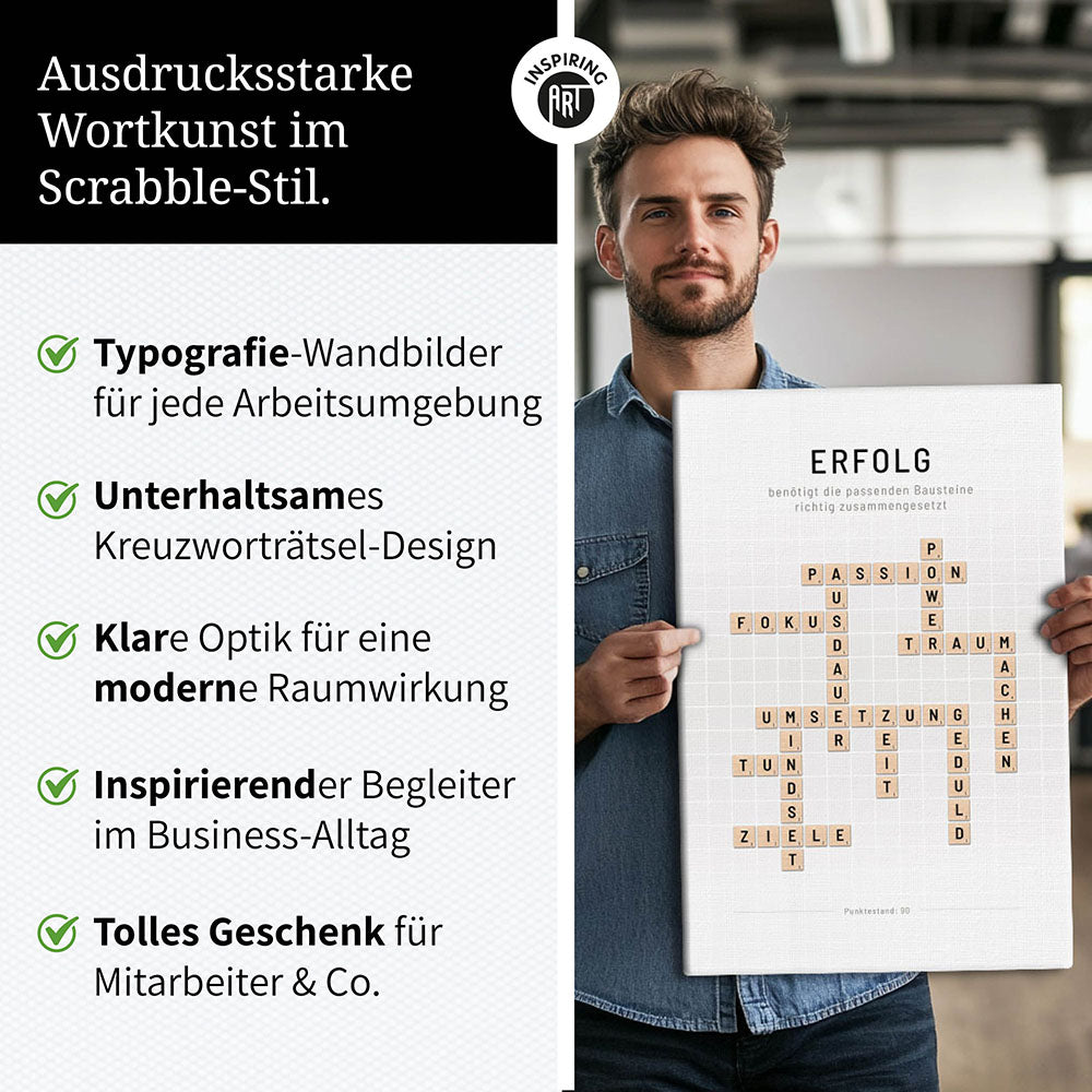Erfolg - Crossword-Wandbild - Leinwand im Hochformat - Scrabble Design