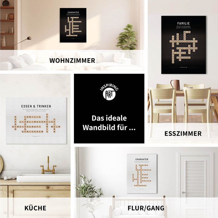 Familie - Crossword-Wandbild - Leinwand Weiss im Hochformat - Scrabble Design