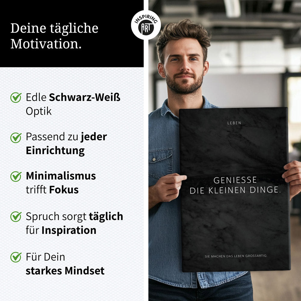 Genieße die kleinen Dinge. – Leinwand Wandbild Motivation