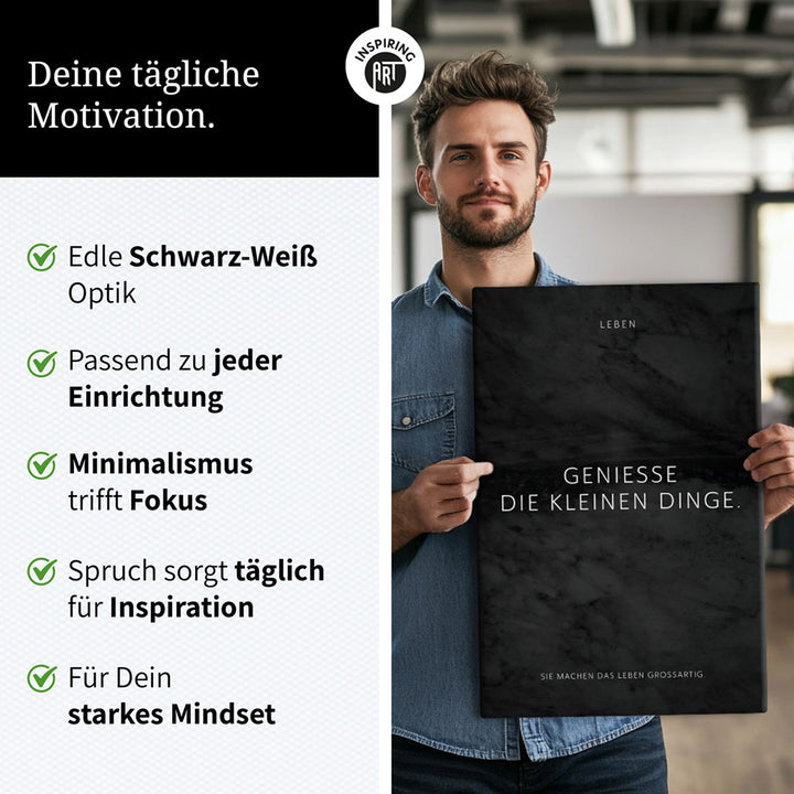 Genieße die kleinen Dinge. – Leinwand Wandbild Motivation