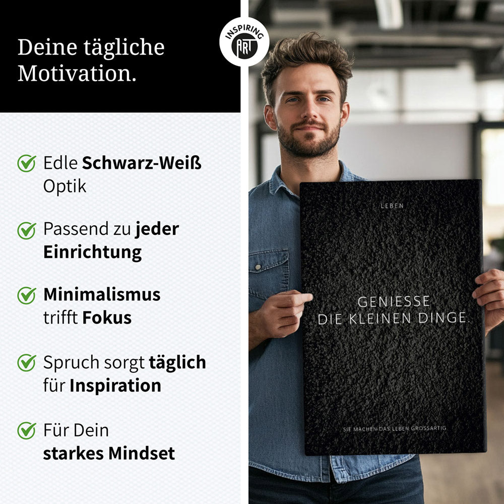 Genieße die kleinen Dinge. – Leinwand Wandbild Motivation