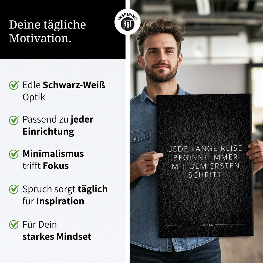 Jede lange Reise beginnt immer mit dem … – Leinwand Wandbild Motivation
