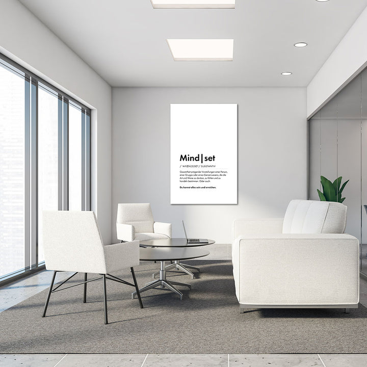 Mockup Mindset - Wortdefinition-Wandbild - Leinwand Weiss Neutral im Hochformat - Typografie Worte Sprache Business Job