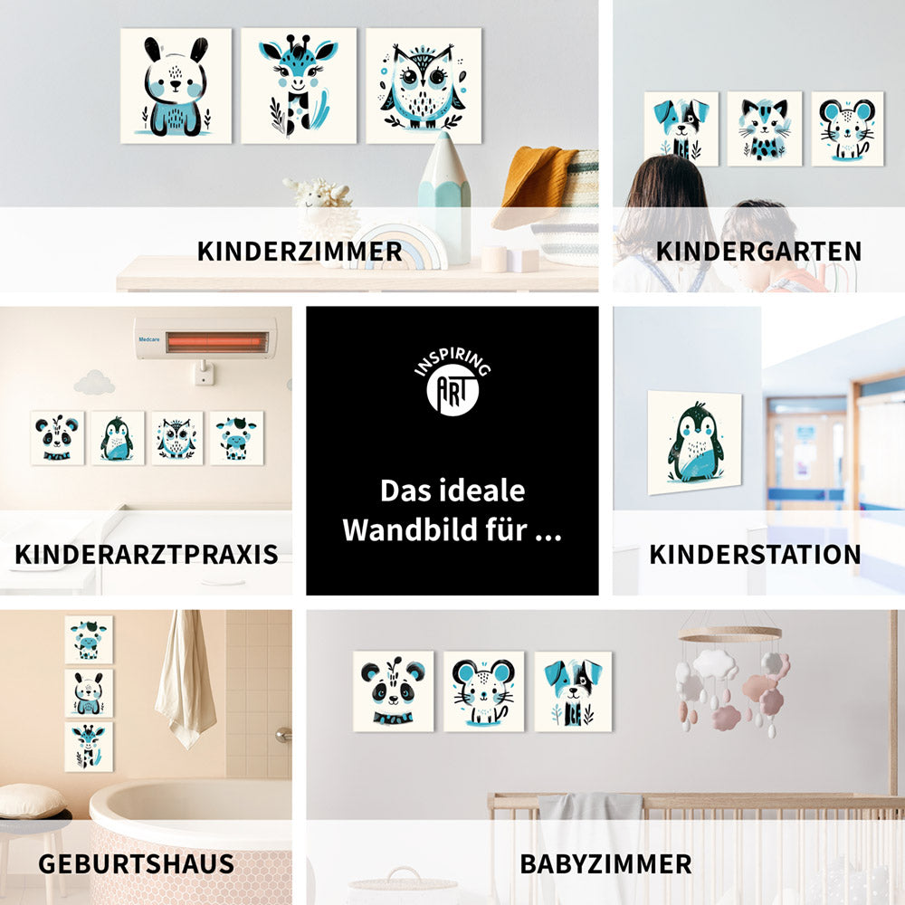 Kira, die Kunst-Katze – Baby-Kinder-Wandbild MIXPIX – Tiermotiv Katze als Illustration