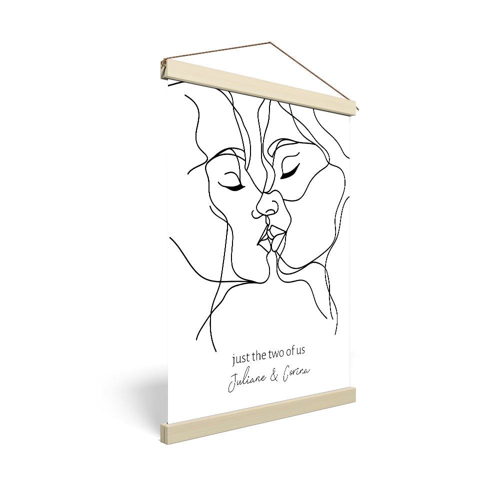 Geschenk lesbisches Paar homosexuell Frauen Line Art Wandbild Stoffbild Holzleisten