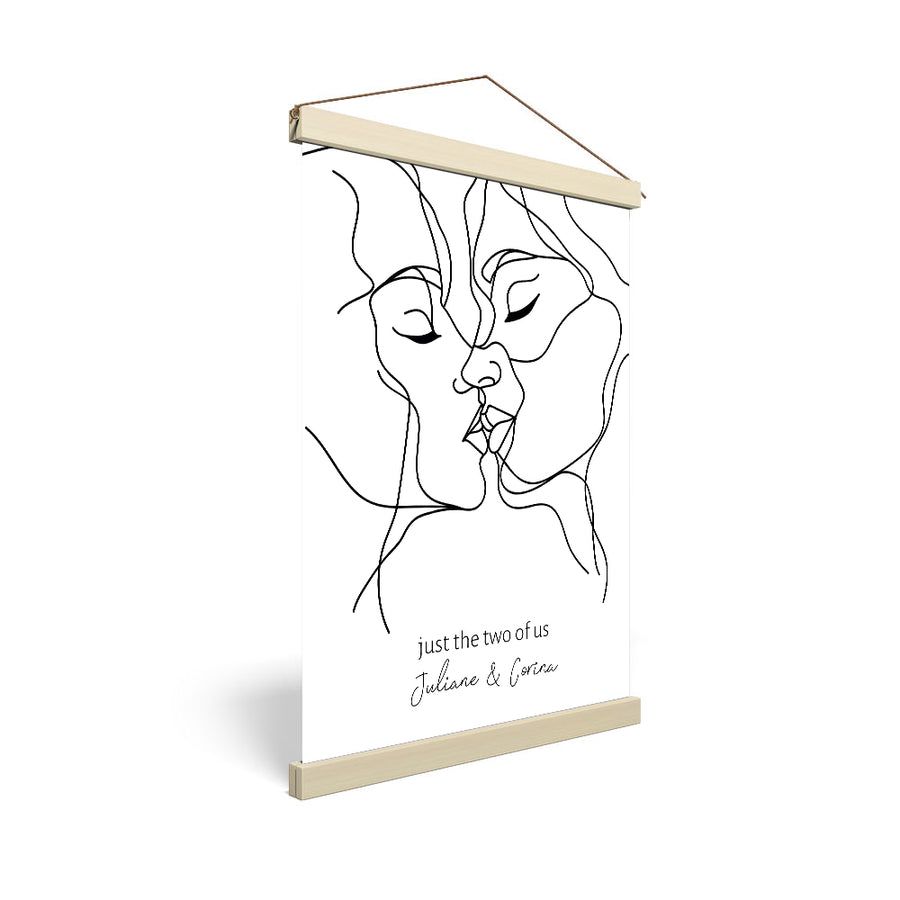 Geschenk lesbisches Paar homosexuell Frauen Line Art Wandbild Stoffbild Holzleisten