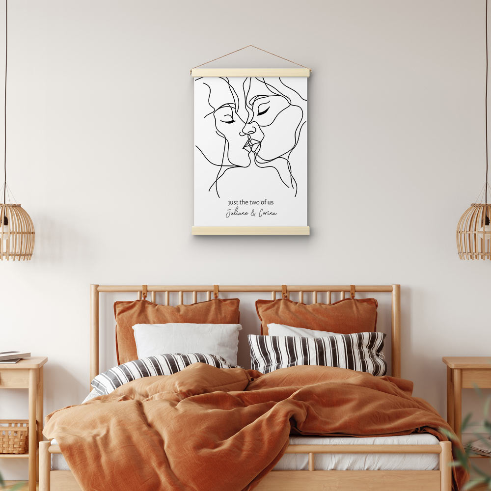 Geschenk lesbisches Paar homosexuell Frauen Line Art Wandbild Stoffbild Holzleisten