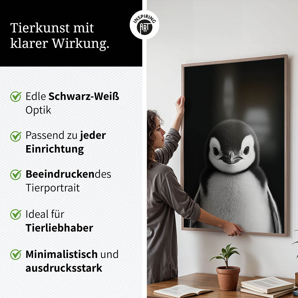 Poster: Tierporträt Pinguin "Icy" in Schwarz-Weiß