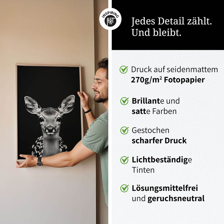 Poster: Tierporträt Reh "Dawn" in Schwarz-Weiß