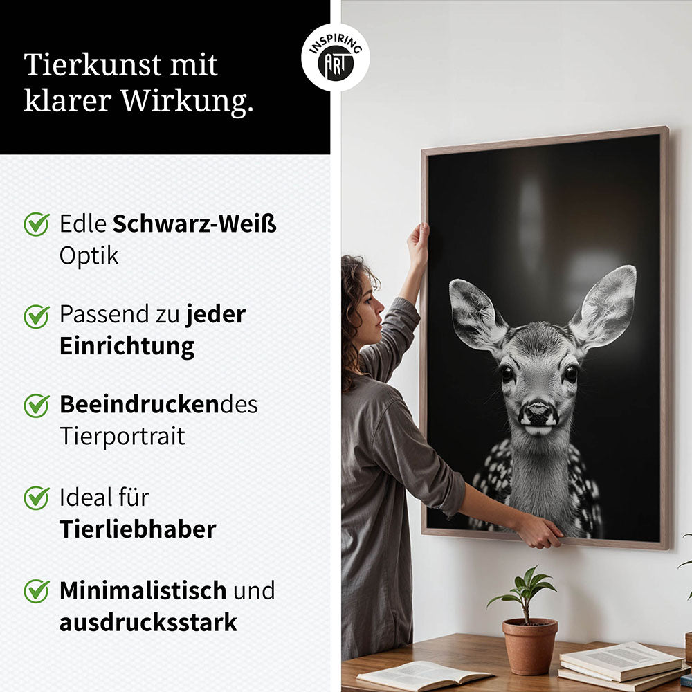 Poster: Tierporträt Reh "Dawn" in Schwarz-Weiß