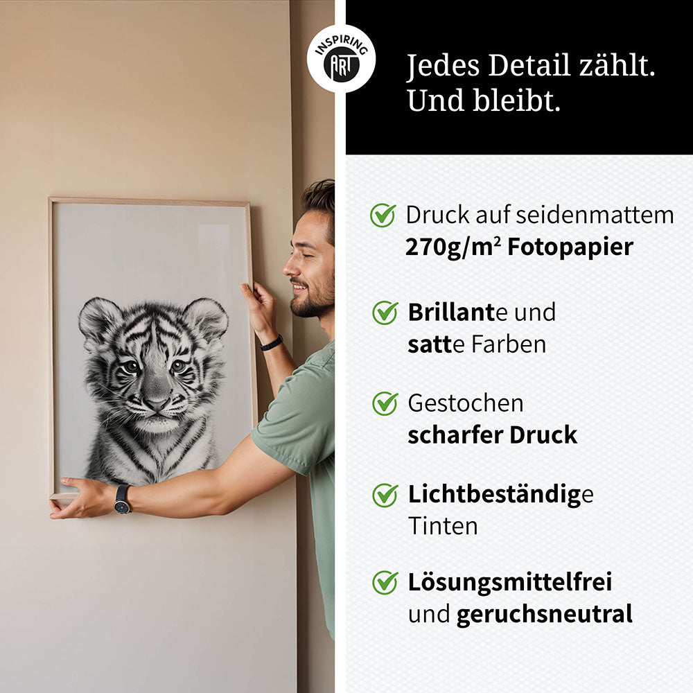 Poster: Tierporträt Tiger "Raja" in Schwarz-Weiß