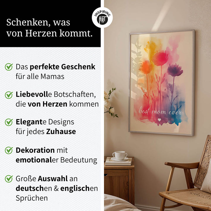 "Best mom ever" Aquarell-Blumen - Poster bunt
