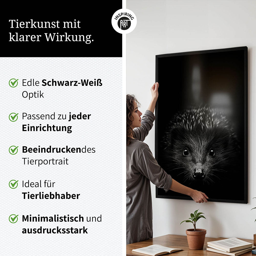 Poster: Tierporträt Igel "Stitch" in Schwarz-Weiß