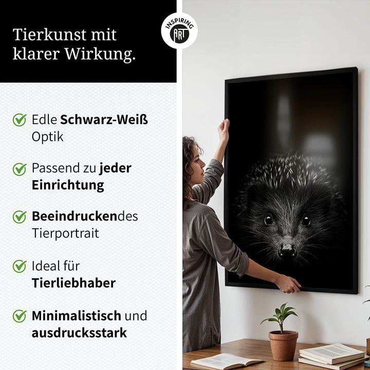 Poster: Tierporträt Igel "Stitch" in Schwarz-Weiß