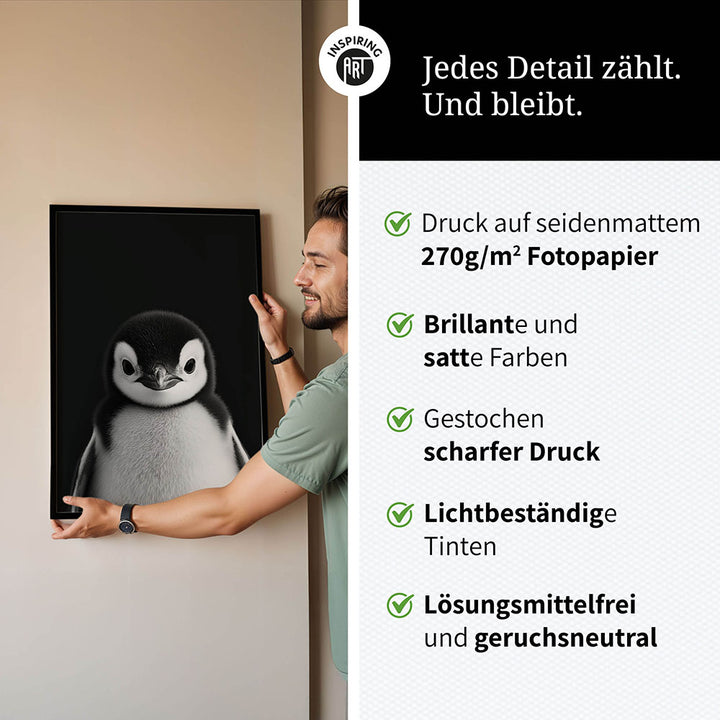 Poster: Tierporträt Pinguin "Icy" in Schwarz-Weiß
