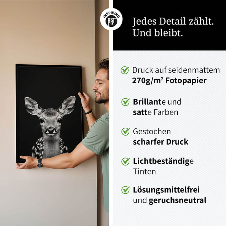 Poster: Tierporträt Reh "Dawn" in Schwarz-Weiß