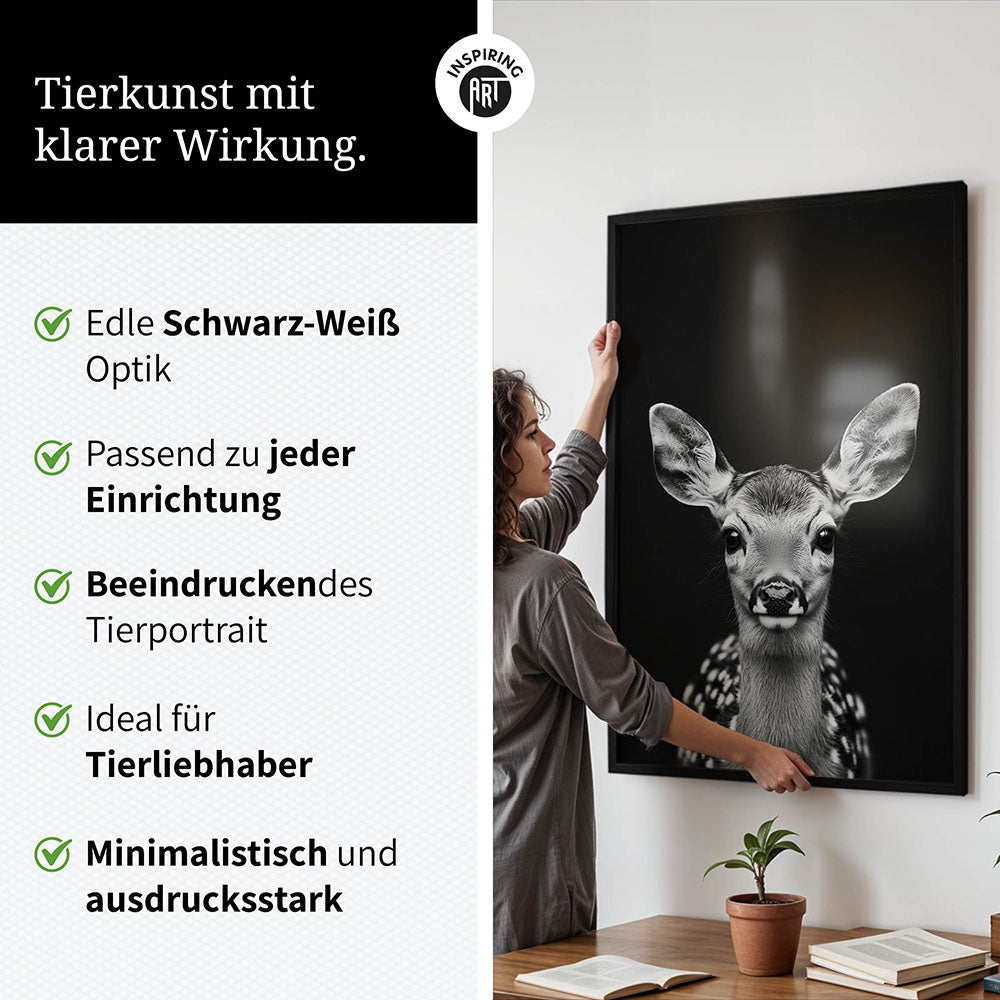 Poster: Tierporträt Reh "Dawn" in Schwarz-Weiß