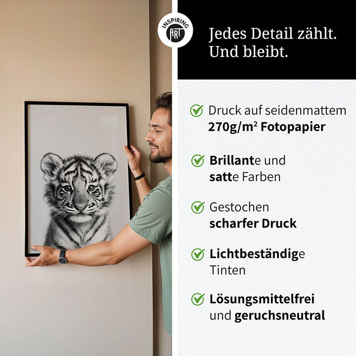 Poster: Tierporträt Tiger "Raja" in Schwarz-Weiß