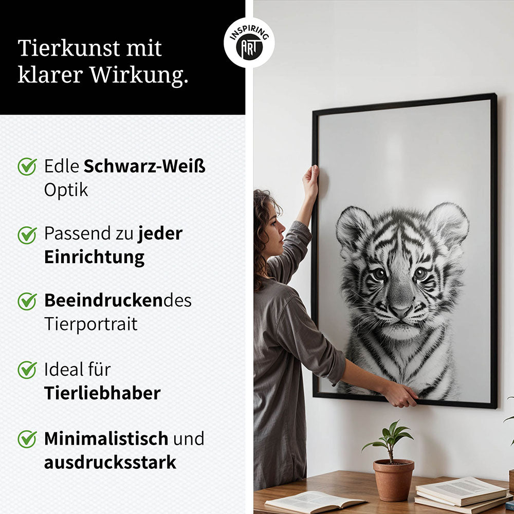 Poster: Tierporträt Tiger "Raja" in Schwarz-Weiß