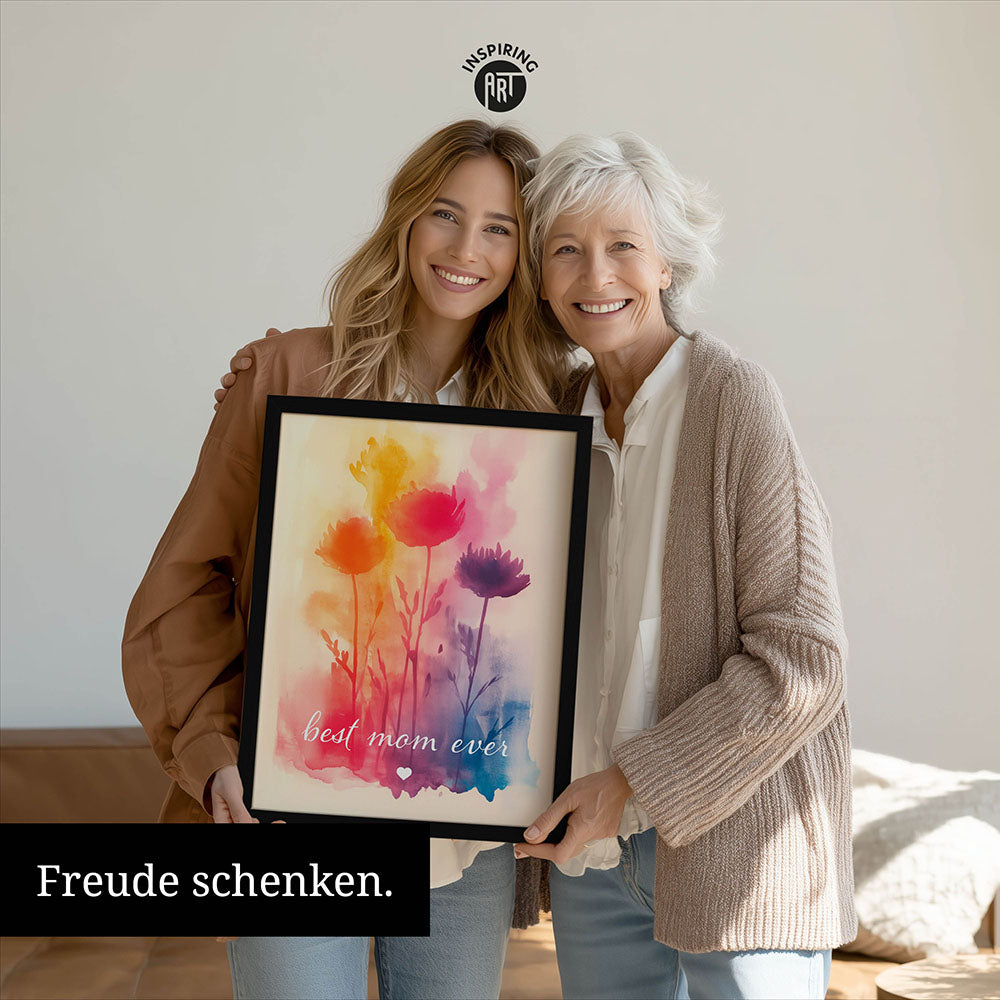 "Best mom ever" Aquarell-Blumen - Poster bunt